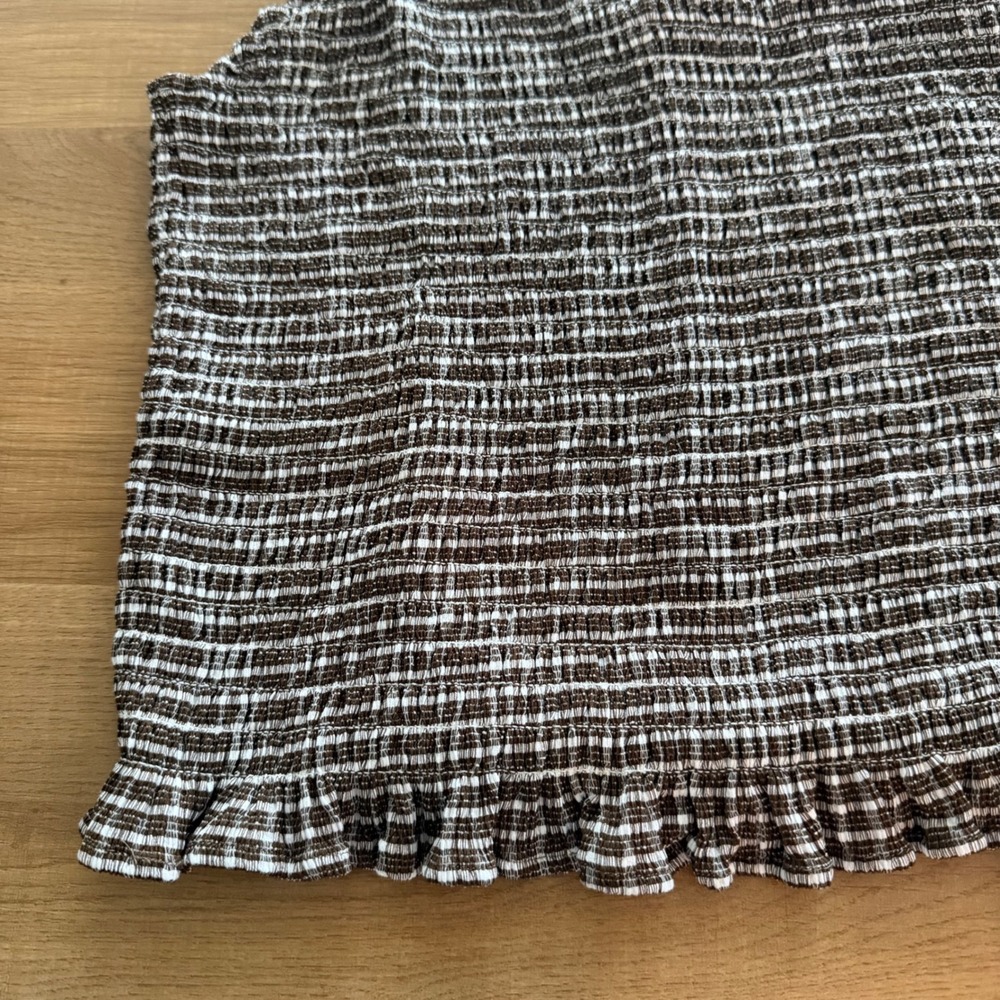 Sanctuary Smocked Gingham Tank Top Brown White Ruffle‎ XL CB2116BN6 - Picture 2 of 9
